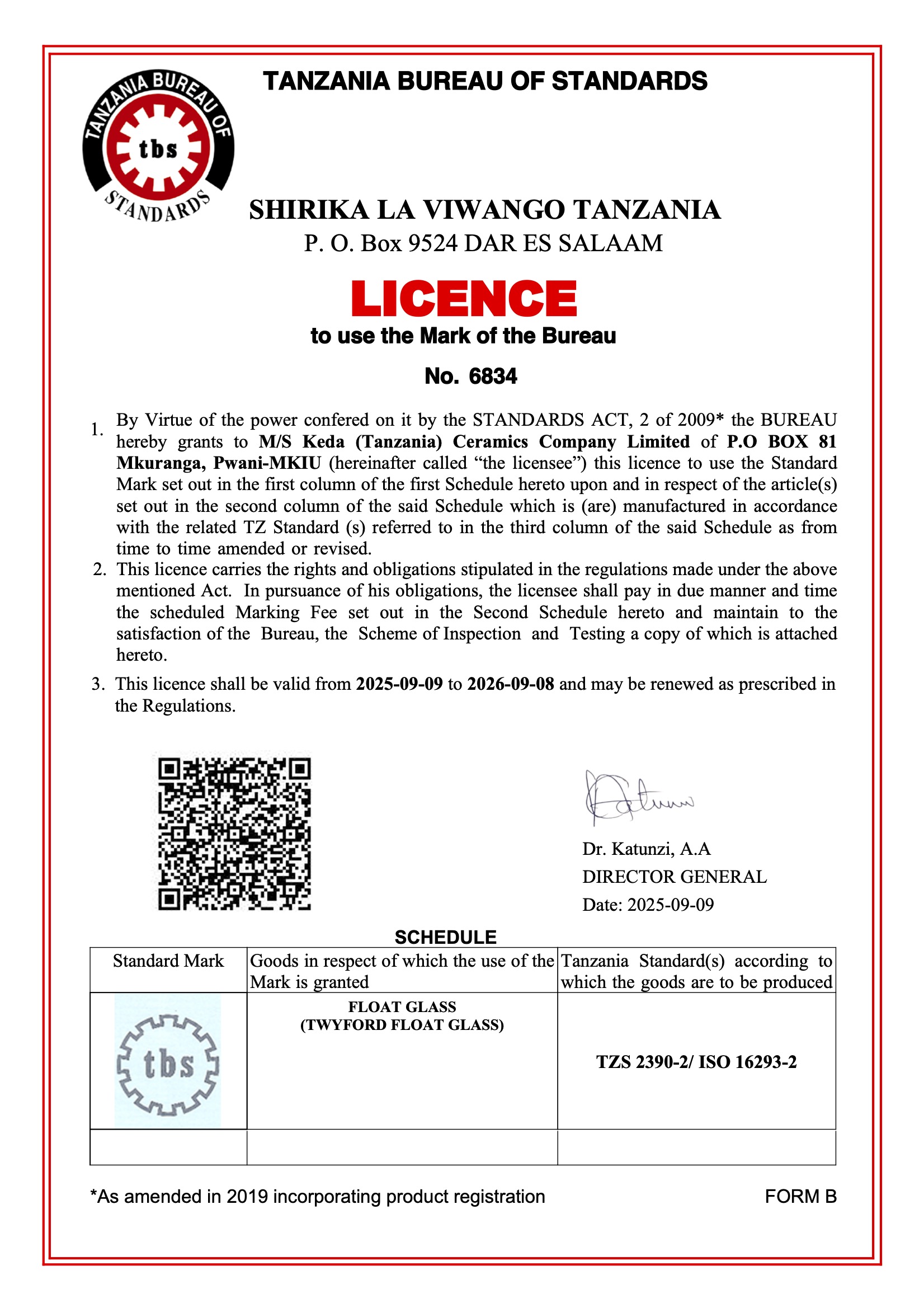 TBS Licence for Float Glass