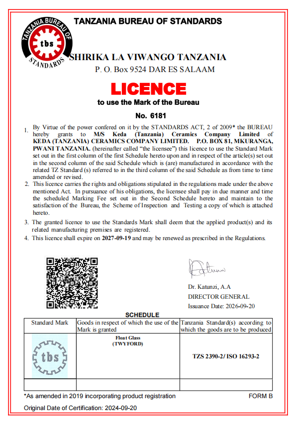 TBS Licence for Float Glass